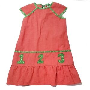 Vintage Cinderella‎ Number Pocket Dress Girls 6X Washed Red Green Applique